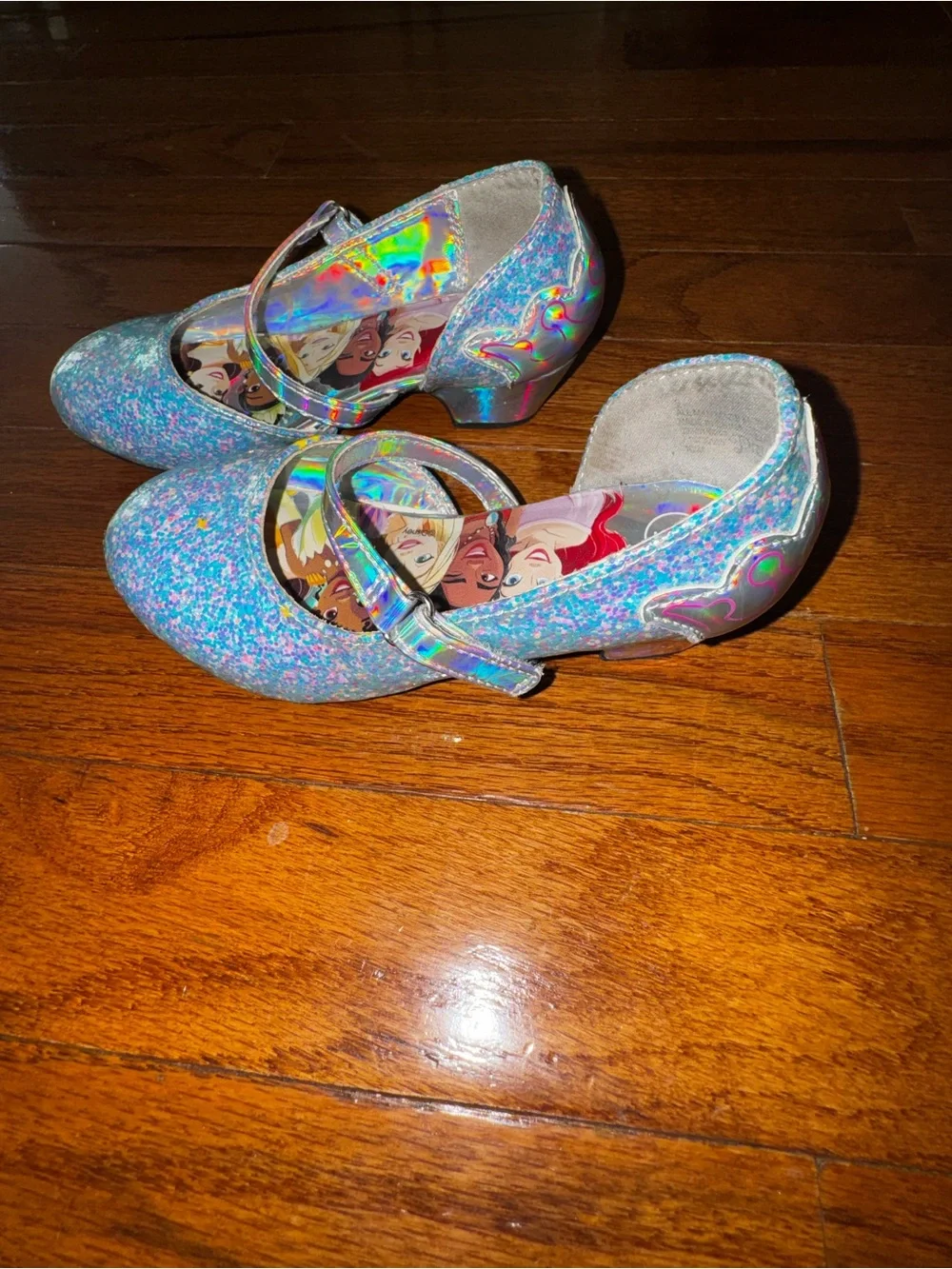 Disney Princess Girls Blue Glitter Mary Jane Shoes with Holographic Strap